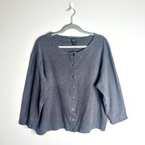 Eileen Fisher Gray Snap Button Boxy Fit Cardigan Grunge Y2K Minimalist Sz Large